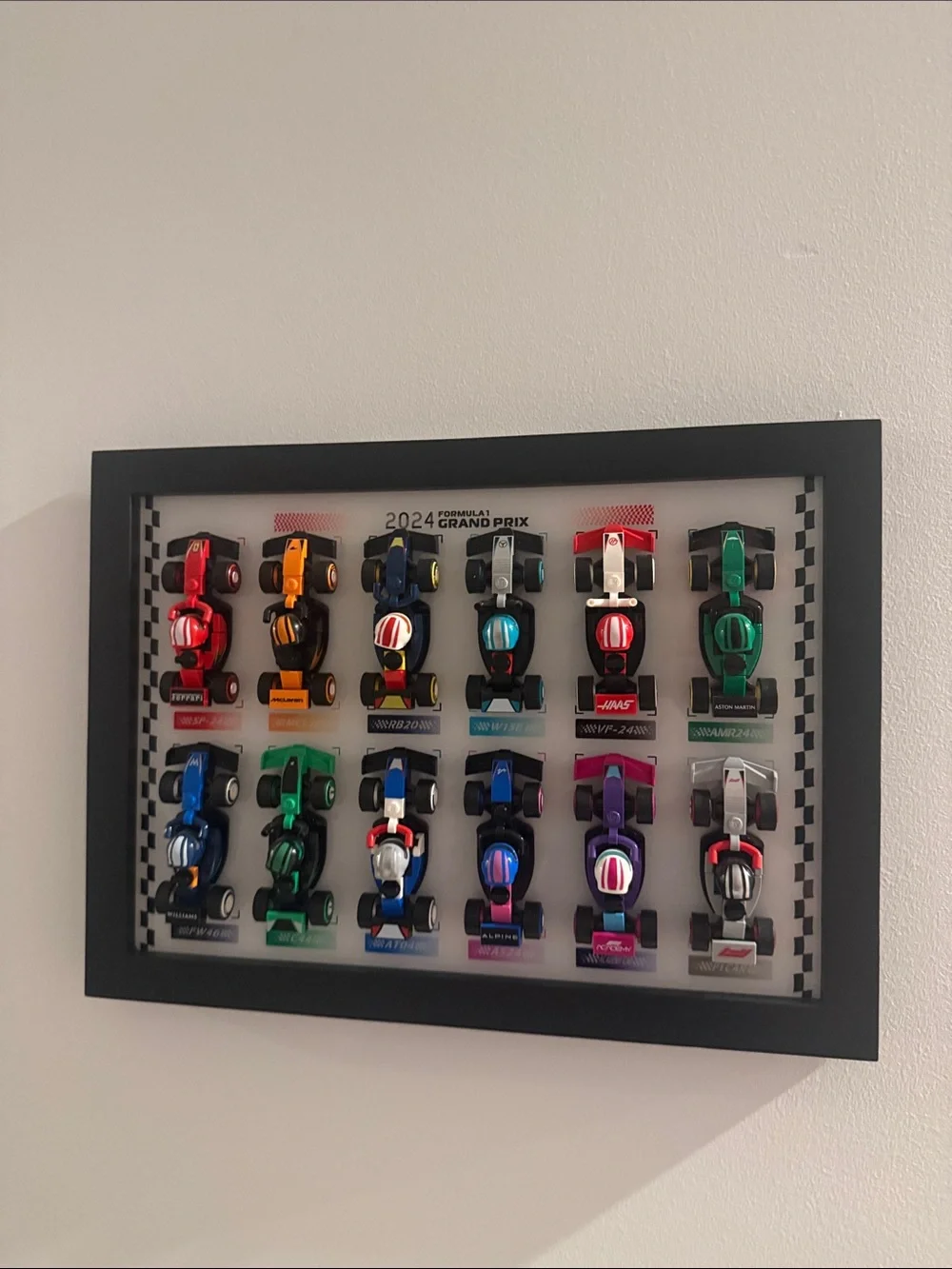 Lego Black Framed Multicolor Formula Car Wall Display
